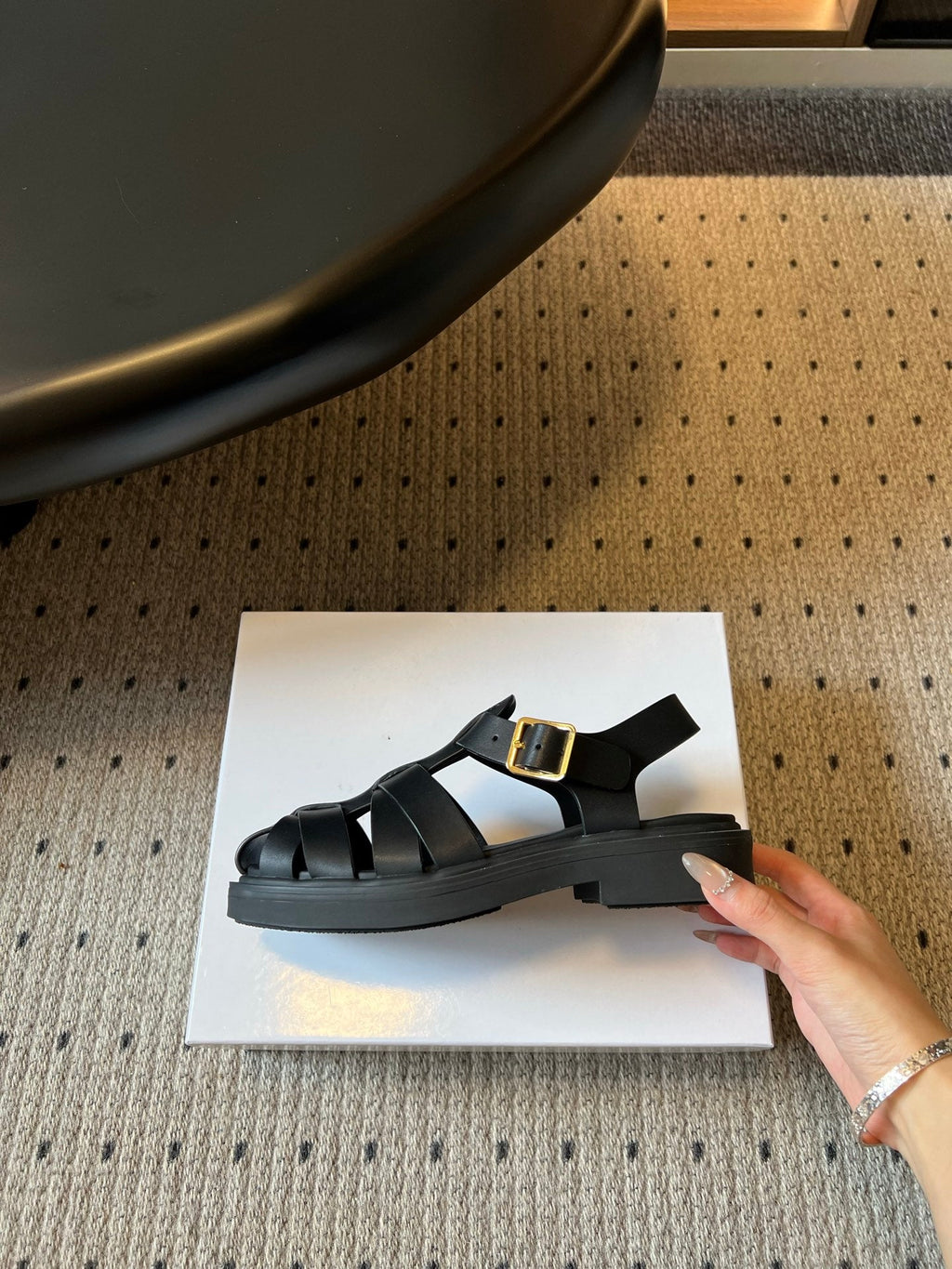 PRADA 26S ANKLE STRAP FISHERMAN SANDALS IN BLACK CALFSKIN