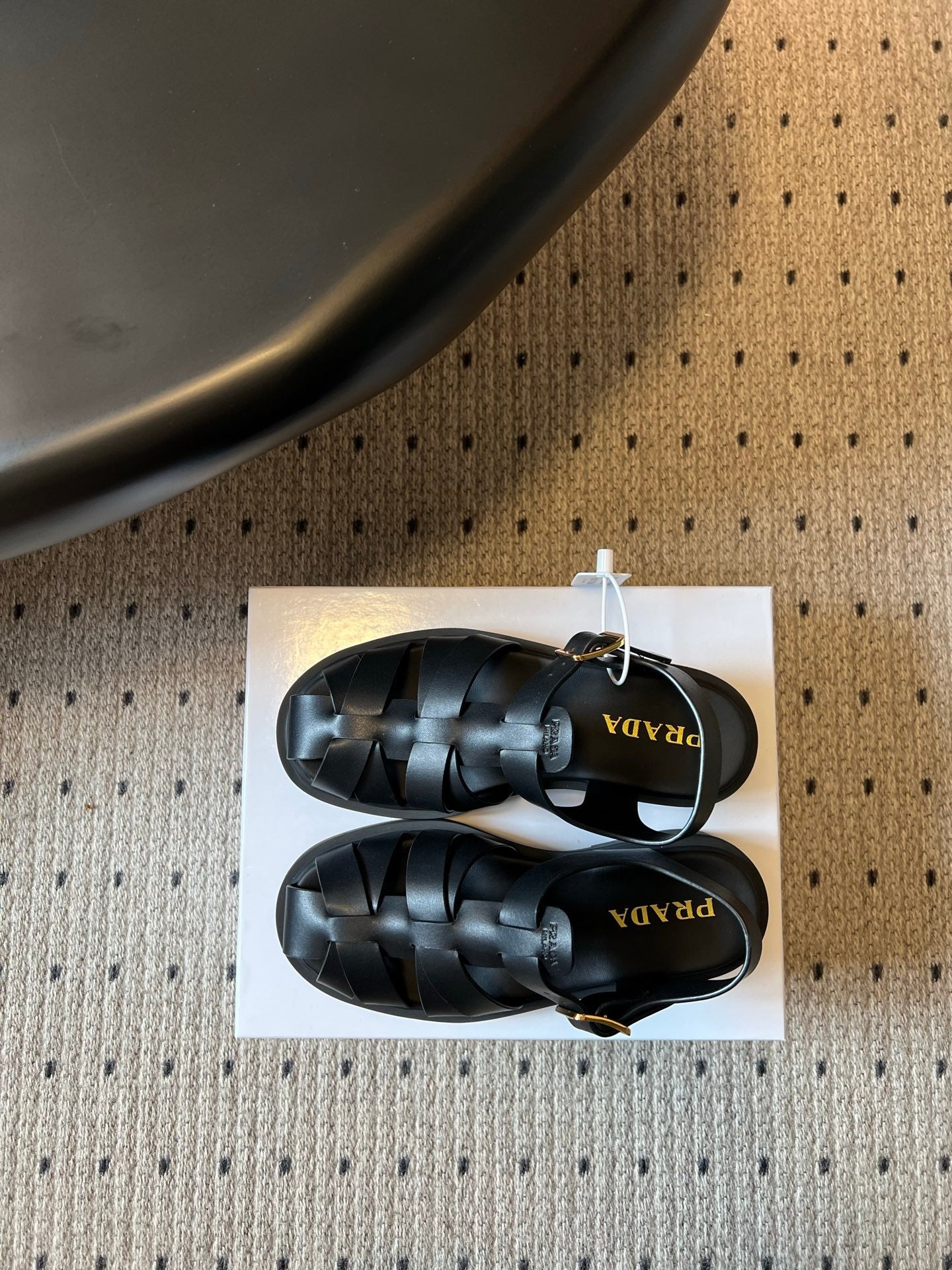 PRADA 26S ANKLE STRAP FISHERMAN SANDALS IN BLACK CALFSKIN