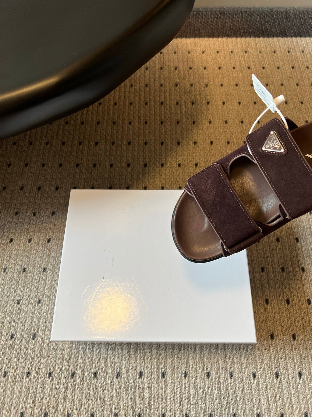PRADA 26S DOUBLE STRAP SLIDES 35MM IN DARK BROWN SUEDE