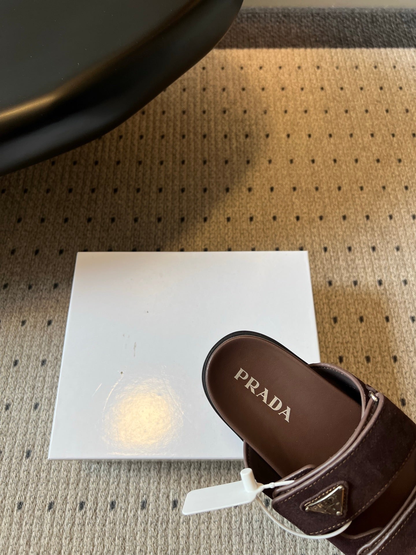PRADA 26S DOUBLE STRAP SLIDES 35MM IN DARK BROWN SUEDE