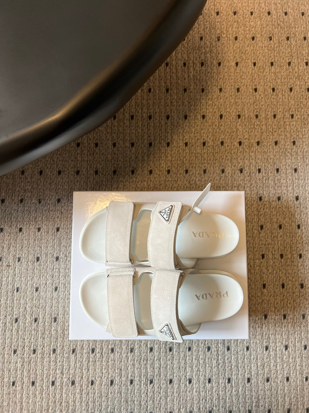 PRADA 26S DOUBLE STRAP SLIDES 35MM IN IVORY WHITE SUEDE