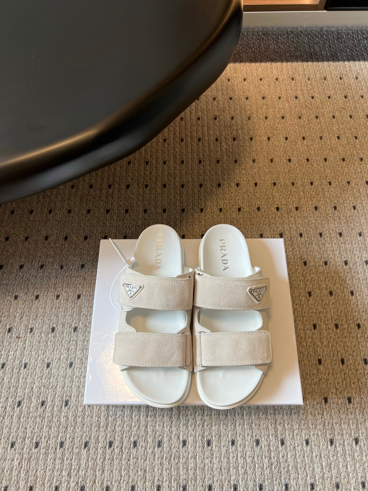 PRADA 26S DOUBLE STRAP SLIDES 35MM IN IVORY WHITE SUEDE