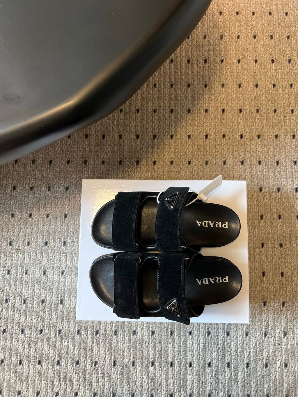 PRADA 26S DOUBLE STRAP SLIDES 35MM IN BLACK SUEDE