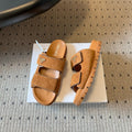 PRADA 26S DOUBLE STRAP SLIDES 35MM IN CARAMEL BROWN SUEDE