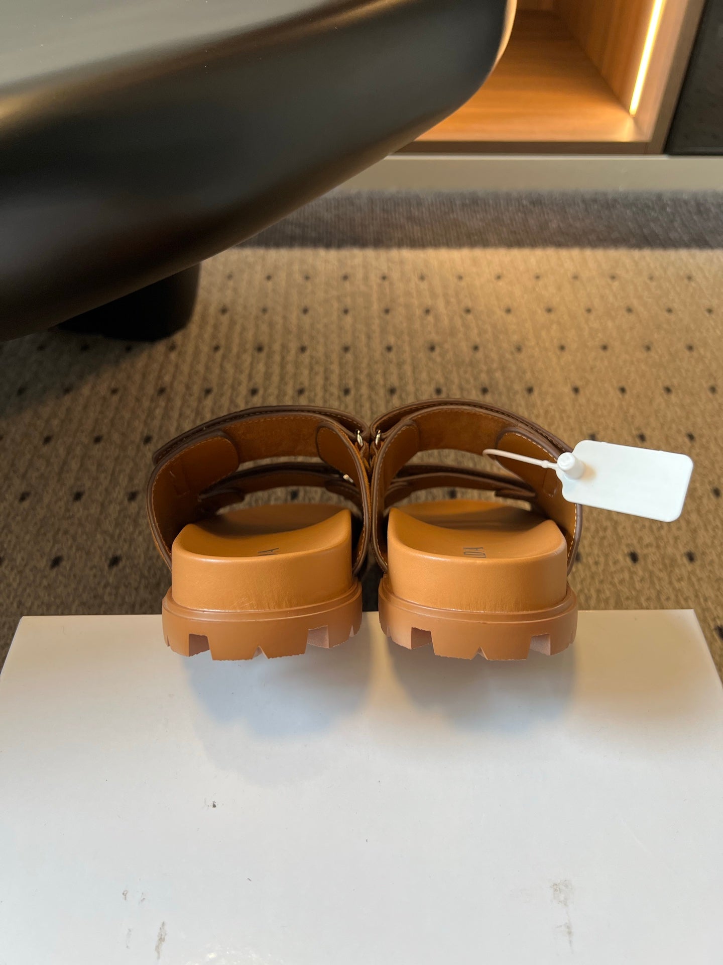 PRADA 26S DOUBLE STRAP SLIDES 35MM IN CARAMEL BROWN SUEDE