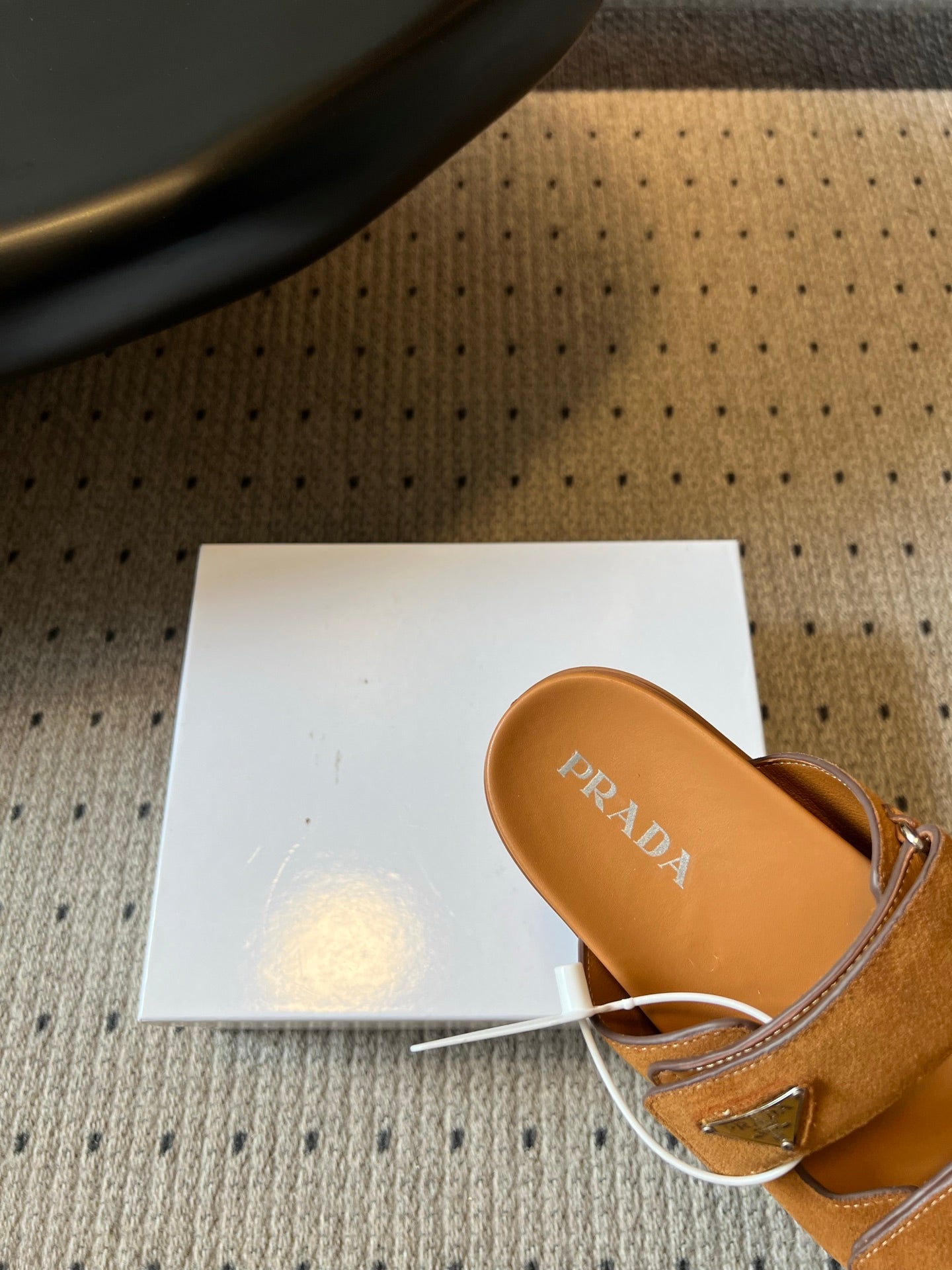PRADA 26S DOUBLE STRAP SLIDES 35MM IN CARAMEL BROWN SUEDE