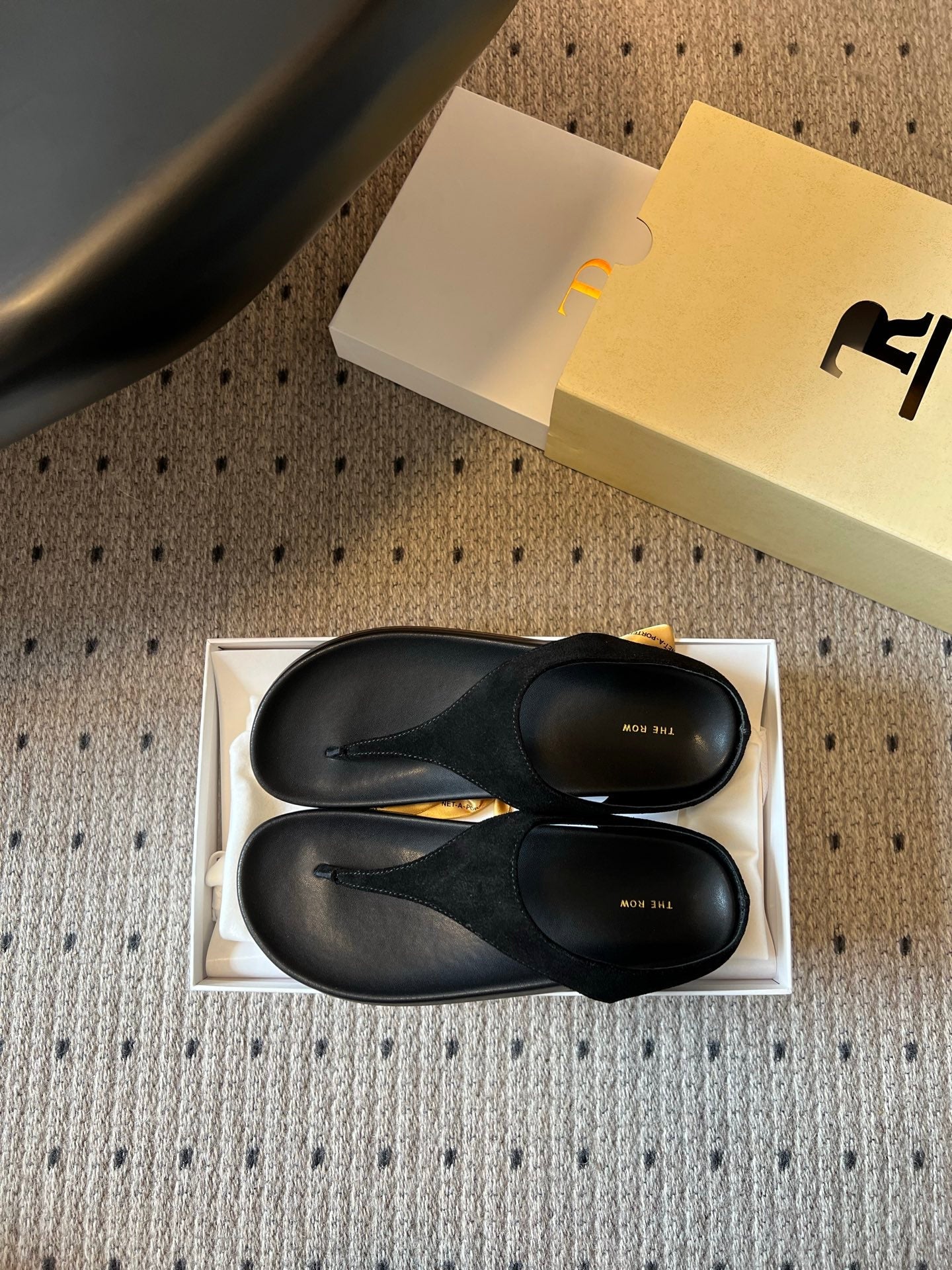 THE ROW 26S THONG SANDALS IN BLACK SUEDE