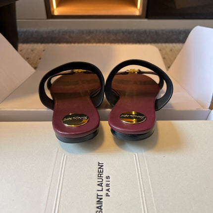 YSL 26S TWO-STRAP SANDALS IN DARK RED LAMBSKIN