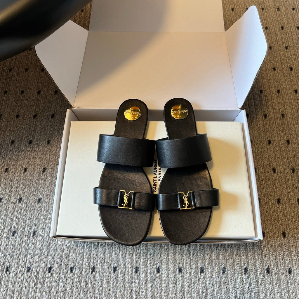 YSL 26S TWO-STRAP SANDALS IN BLACK LAMBSKIN
