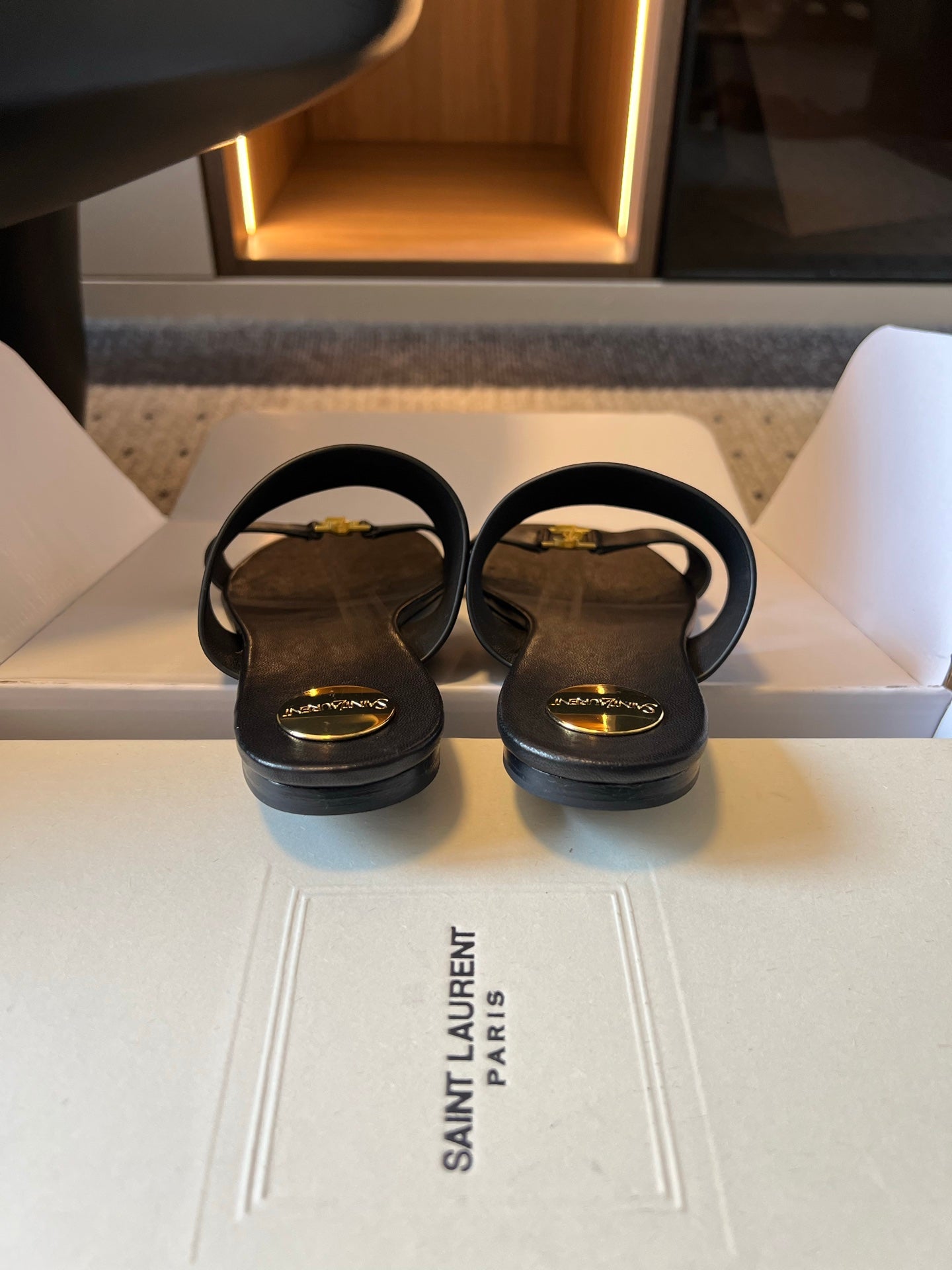 YSL 26S TWO-STRAP SANDALS IN BLACK LAMBSKIN