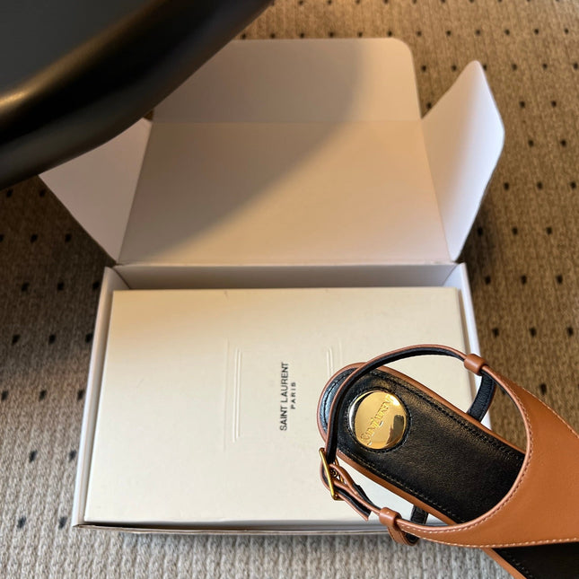 YSL 26S WIDE-STRAP THONG SANDALS IN BROWN CALFSKIN