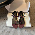 YSL 26S THONG SANDALS IN DARK RED CALFSKIN WITH GOLD HARDWARE