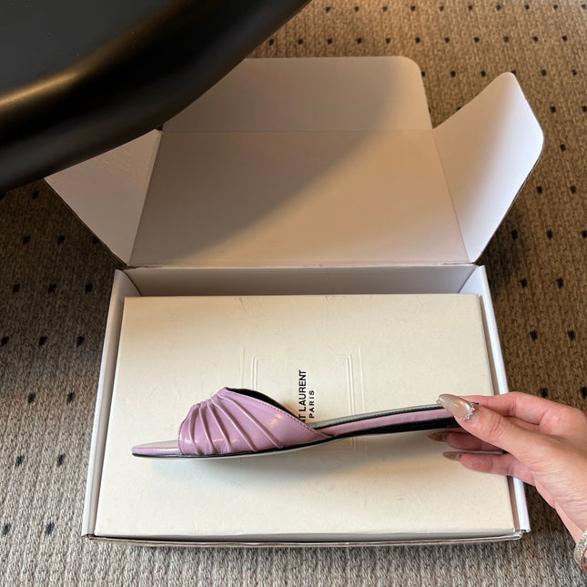 YSL 26S BABYLONE FLAT MULES IN LIGHT PURPLE LAMBSKIN