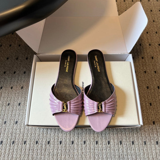 YSL 26S BABYLONE FLAT MULES IN LIGHT PURPLE LAMBSKIN
