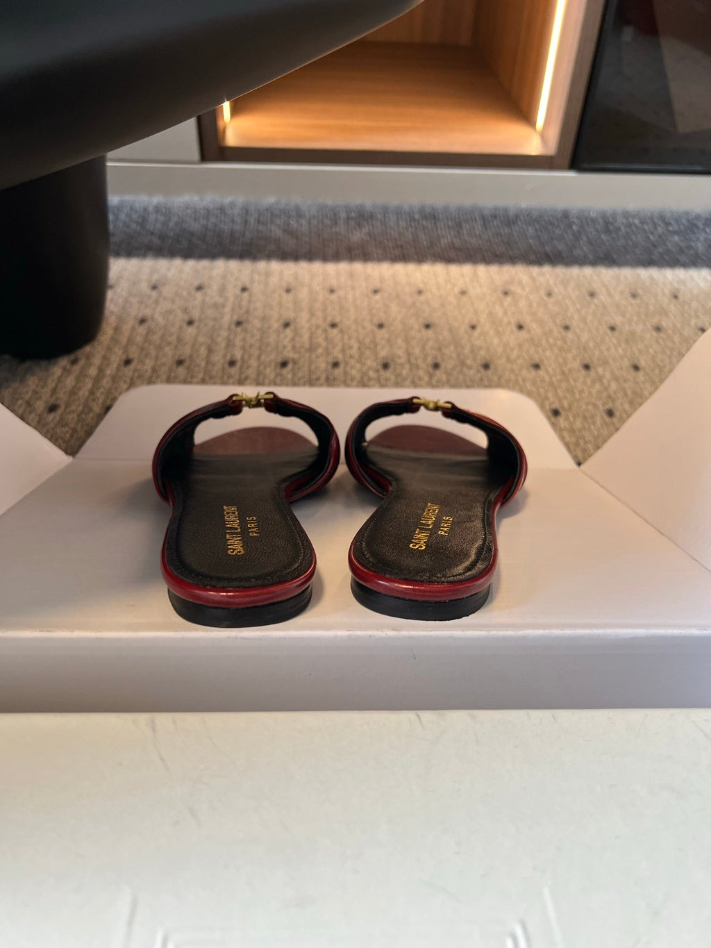 YSL 26S BABYLONE FLAT MULES IN RED LAMBSKIN