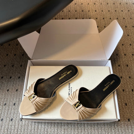 YSL 26S BABYLONE FLAT MULES IN BEIGE LAMBSKIN