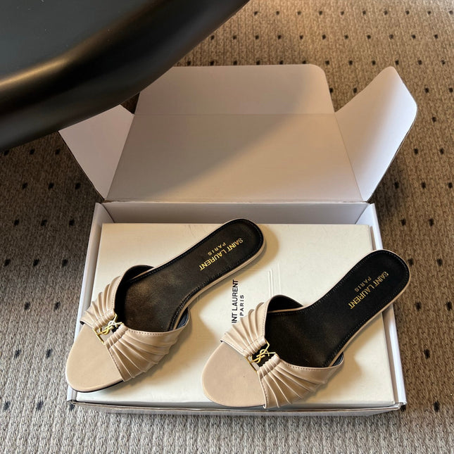 YSL 26S BABYLONE FLAT MULES IN BEIGE LAMBSKIN