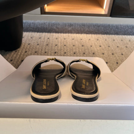 YSL 26S BABYLONE FLAT MULES IN BEIGE LAMBSKIN
