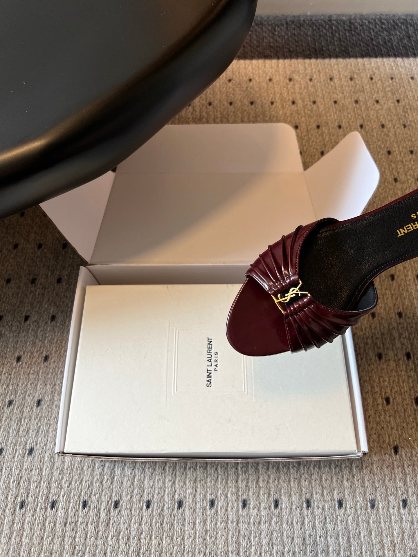 YSL 26S BABYLONE FLAT MULES IN DARK RED LAMBSKIN