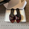 YSL 26S BABYLONE FLAT MULES IN DARK RED LAMBSKIN