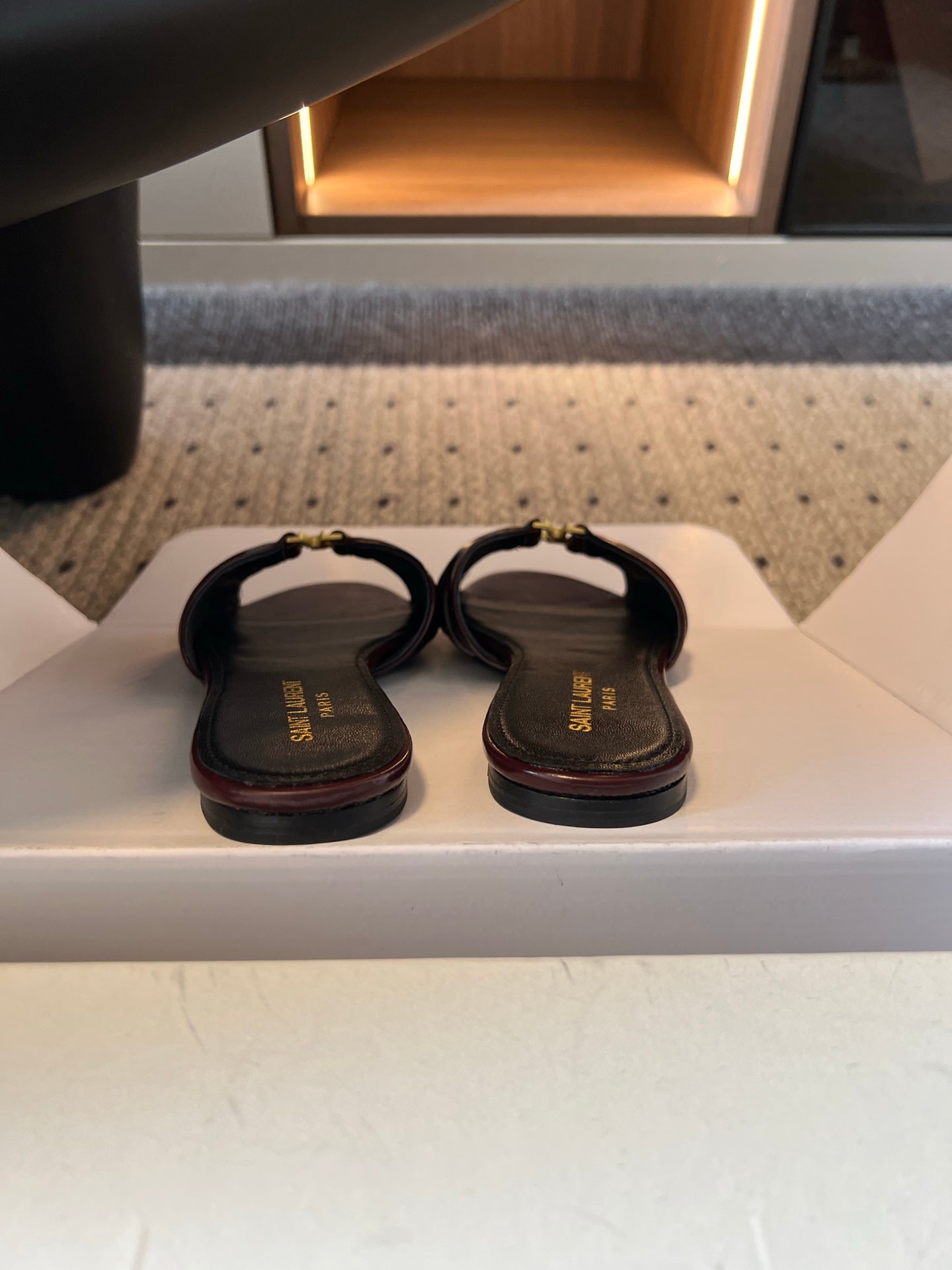 YSL 26S BABYLONE FLAT MULES IN DARK RED LAMBSKIN