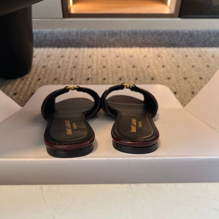 YSL 26S BABYLONE FLAT MULES IN DARK RED LAMBSKIN