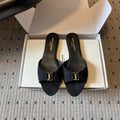 YSL 26S BABYLONE FLAT MULES IN BLACK SUEDE