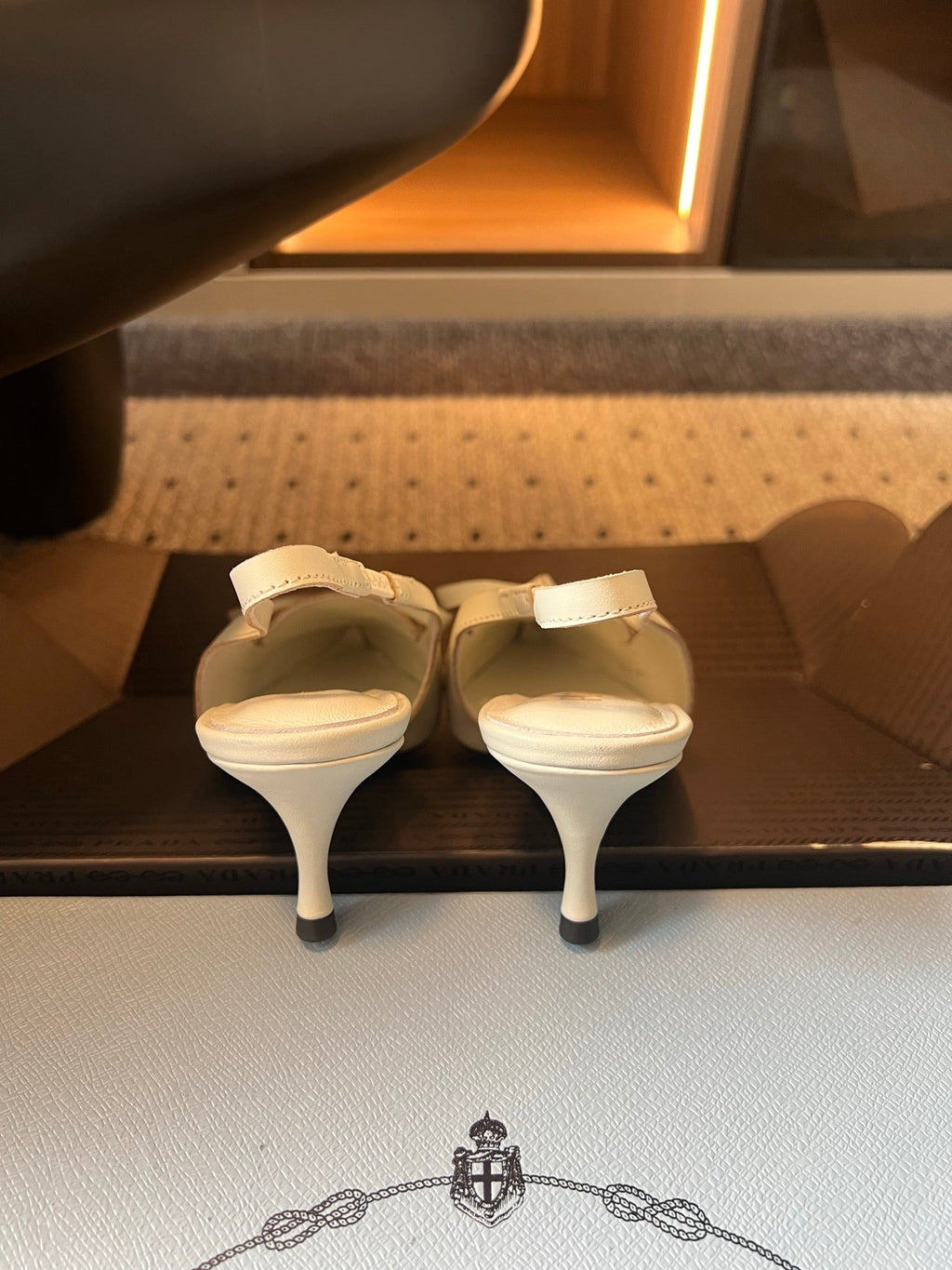 PRADA 26S POINTED TOE FRINGE BOW SLINGBACK PUMPS 55MM IN IVORY WHITE CALFSKIN