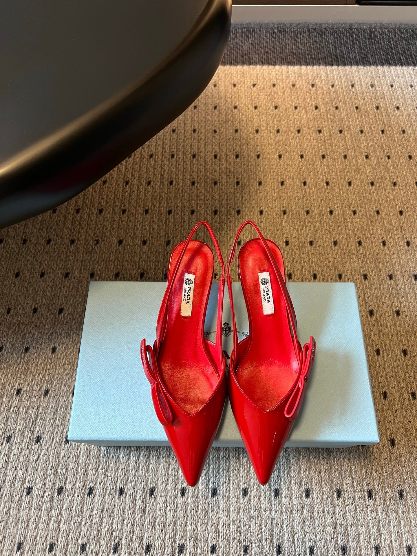 PRADA 26S BOW DETAIL SLINGBACK PUMPS 55MM IN RED PATENT CALFSKIN