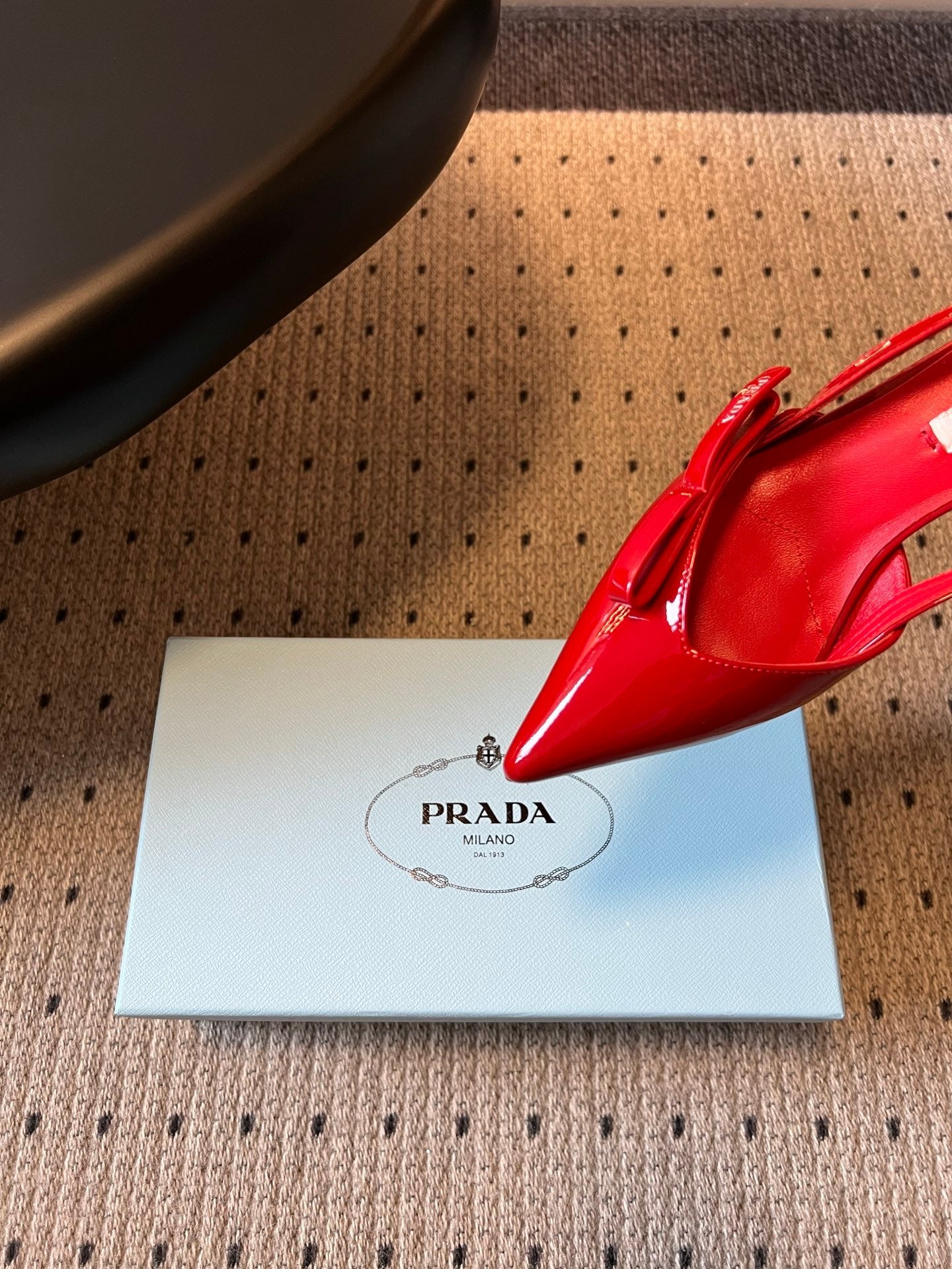 PRADA 26S BOW DETAIL SLINGBACK PUMPS 55MM IN RED PATENT CALFSKIN