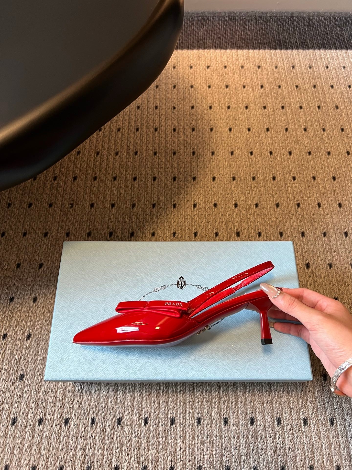 PRADA 26S BOW DETAIL SLINGBACK PUMPS 55MM IN RED PATENT CALFSKIN