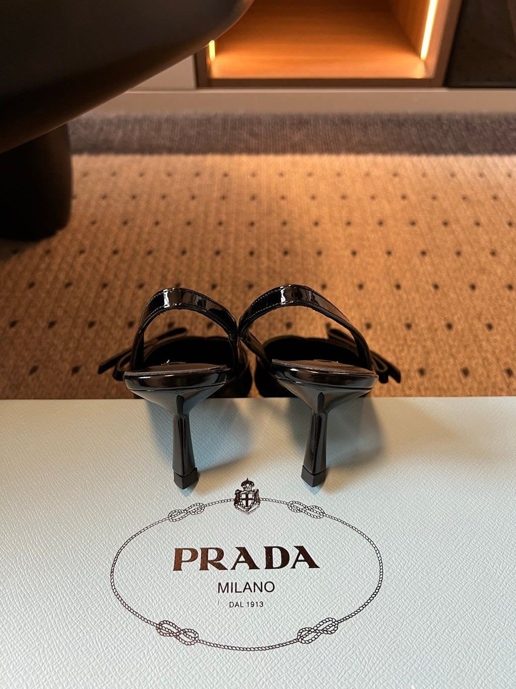 PRADA 26S BOW DETAIL SLINGBACK PUMPS 55MM IN BLACK PATENT CALFSKIN