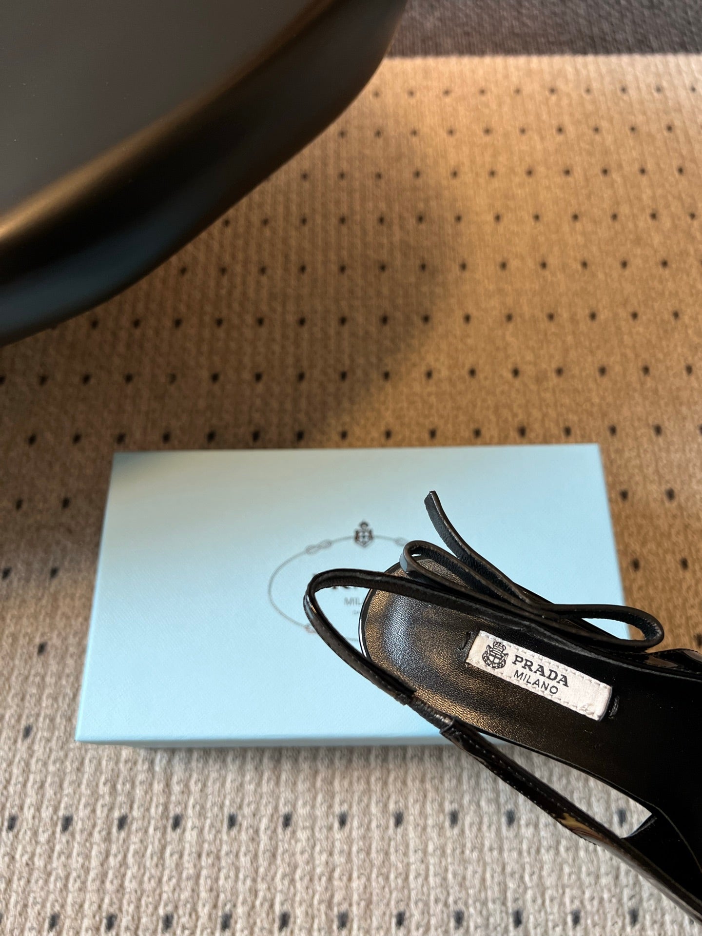 PRADA 26S POINTED TOE SLINGBACK HEELS 75MM IN BLACK PATENT CALFSKIN
