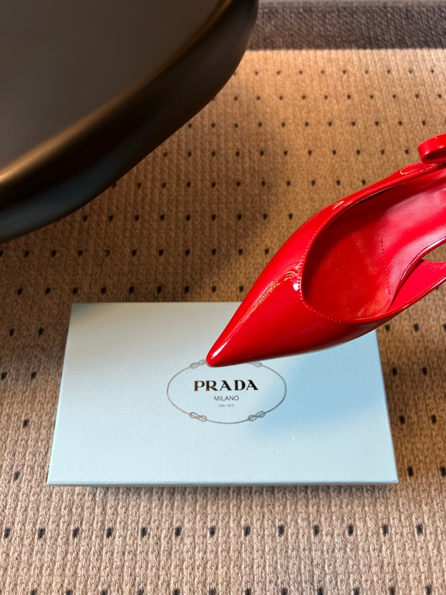 PRADA 26S POINTED TOE SLINGBACK HEELS 75MM IN RED PATENT CALFSKIN