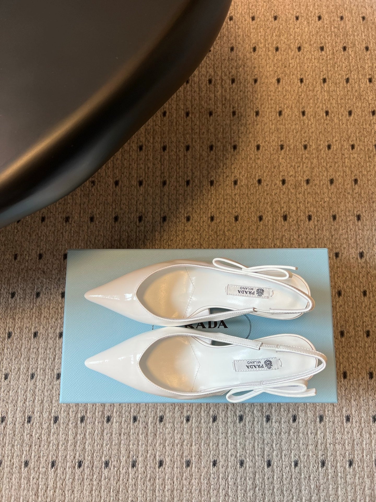 PRADA 26S POINTED TOE SLINGBACK HEELS 75MM IN WHITE PATENT CALFSKIN