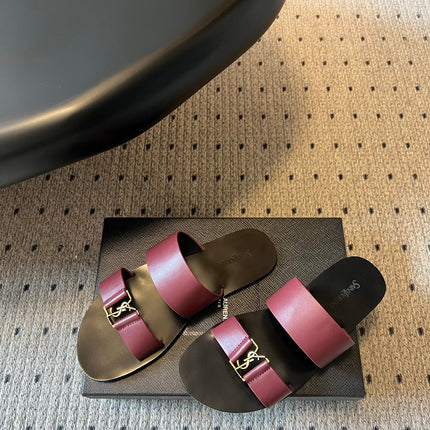 YSL 26S DOUBLE-STRAP SANDALS IN DARK RED CALFSKIN