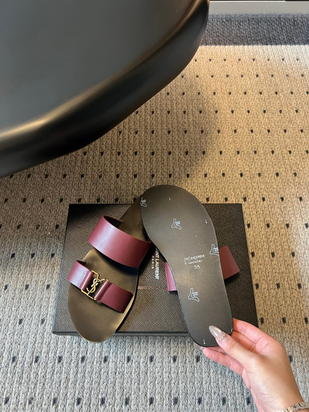 YSL 26S DOUBLE-STRAP SANDALS IN DARK RED CALFSKIN