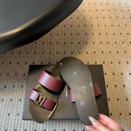 YSL 26S DOUBLE-STRAP SANDALS IN DARK RED CALFSKIN