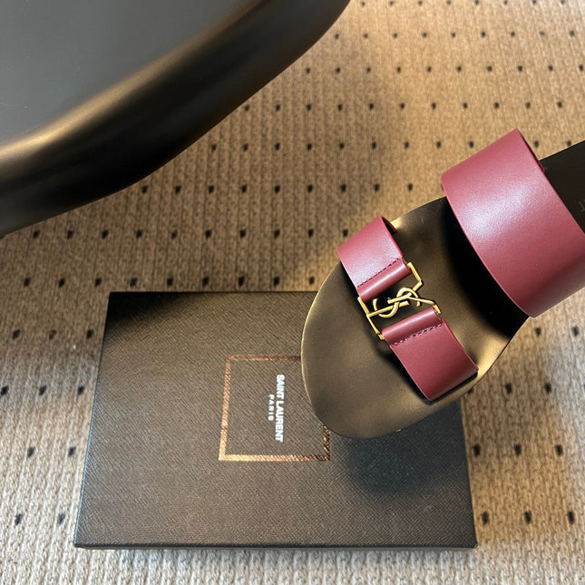YSL 26S DOUBLE-STRAP SANDALS IN DARK RED CALFSKIN