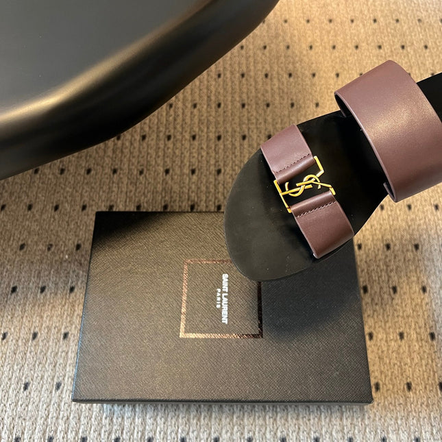 YSL 26S DOUBLE-STRAP SANDALS IN DARK BROWN CALFSKIN