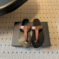 YSL 26S THONG SANDALS IN BROWN AND BLACK SHINY CALFSKIN