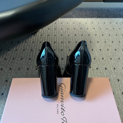 GIANVITO ROSSI 26S MARY JANE HEELS 85 MM IN BLACK PATENT CALFSKIN