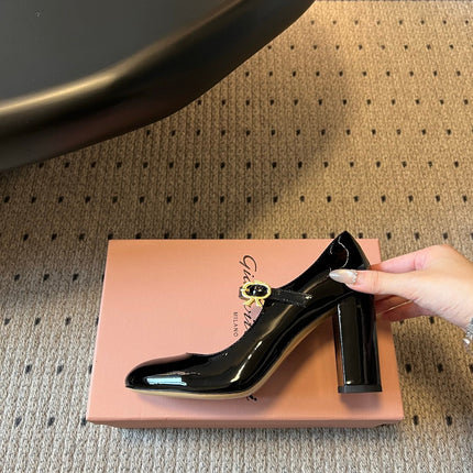 GIANVITO ROSSI 26S MARY JANE HEELS 85 MM IN BLACK PATENT CALFSKIN