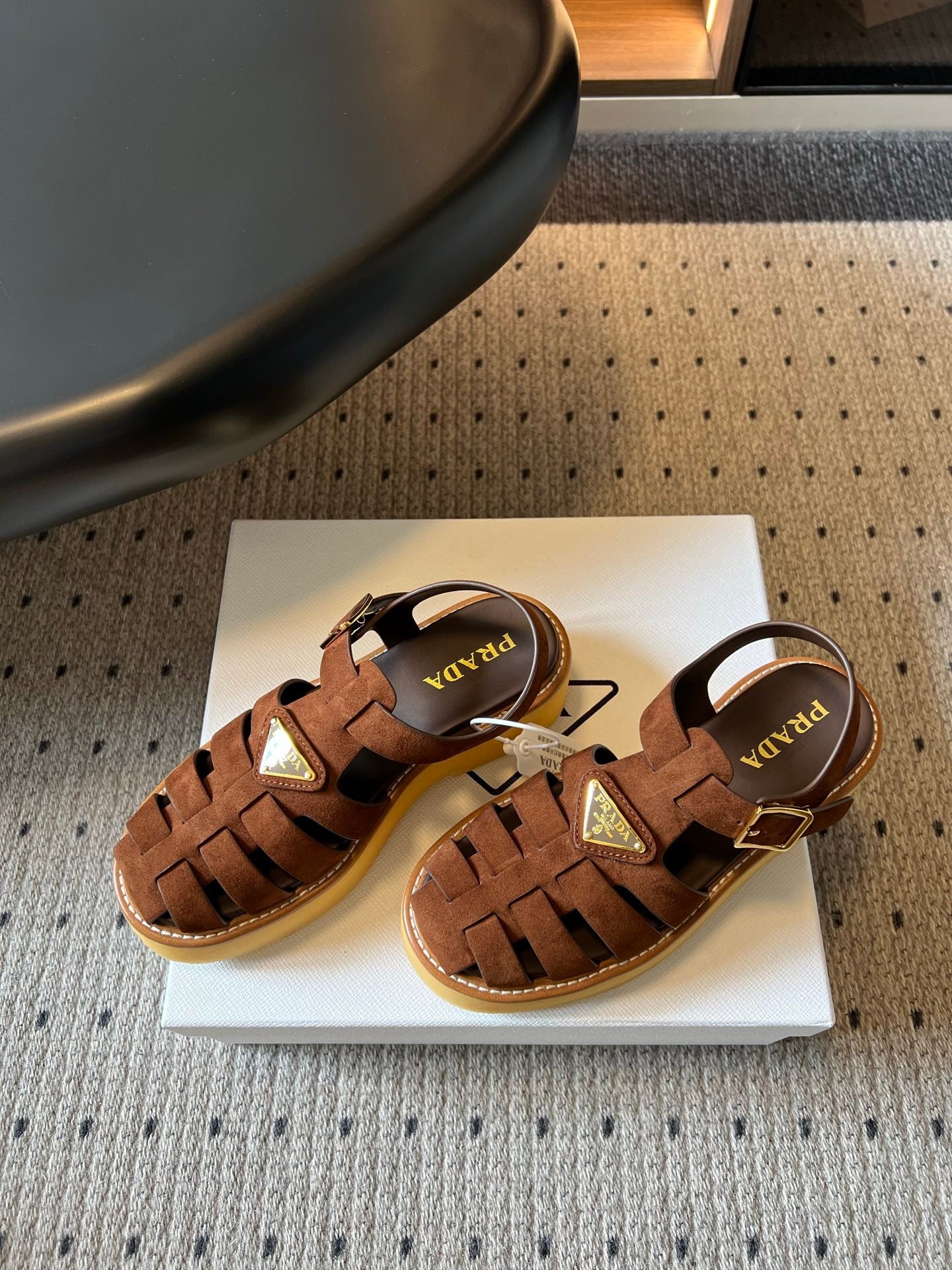 PRADA 26S FISHERMAN SANDALS 55MM IN BROWN SUEDE