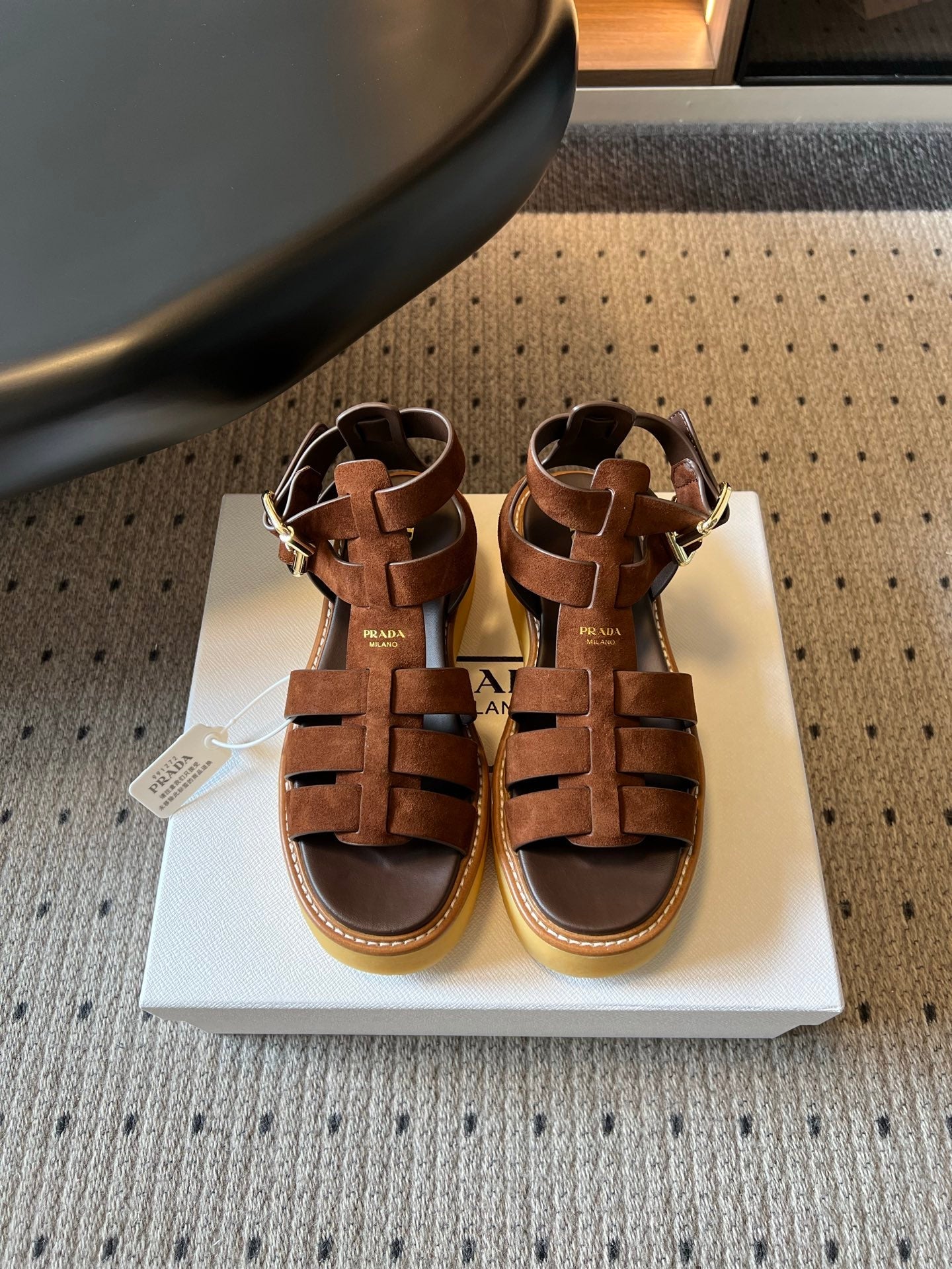 PRADA 26S GLADIATOR SANDALS 55MM IN BROWN SUEDE