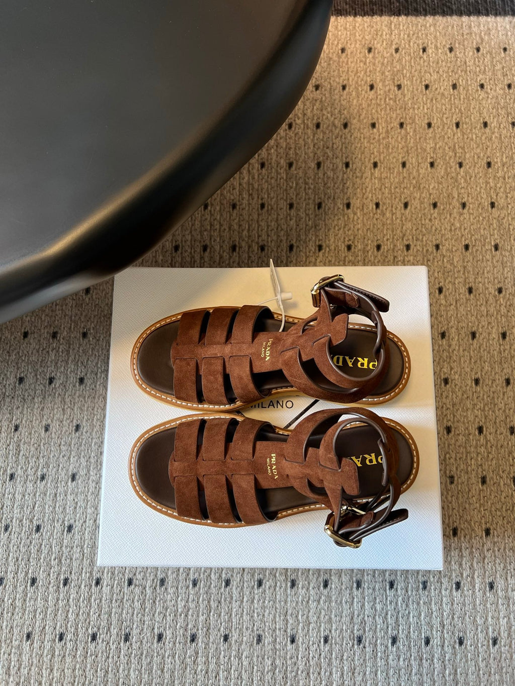 PRADA 26S GLADIATOR SANDALS 55MM IN BROWN SUEDE