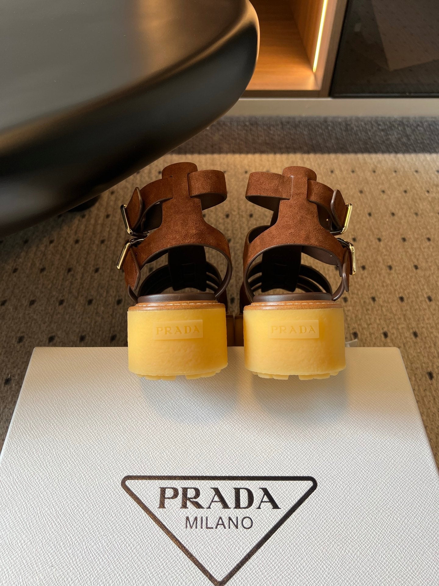 PRADA 26S GLADIATOR SANDALS 55MM IN BROWN SUEDE
