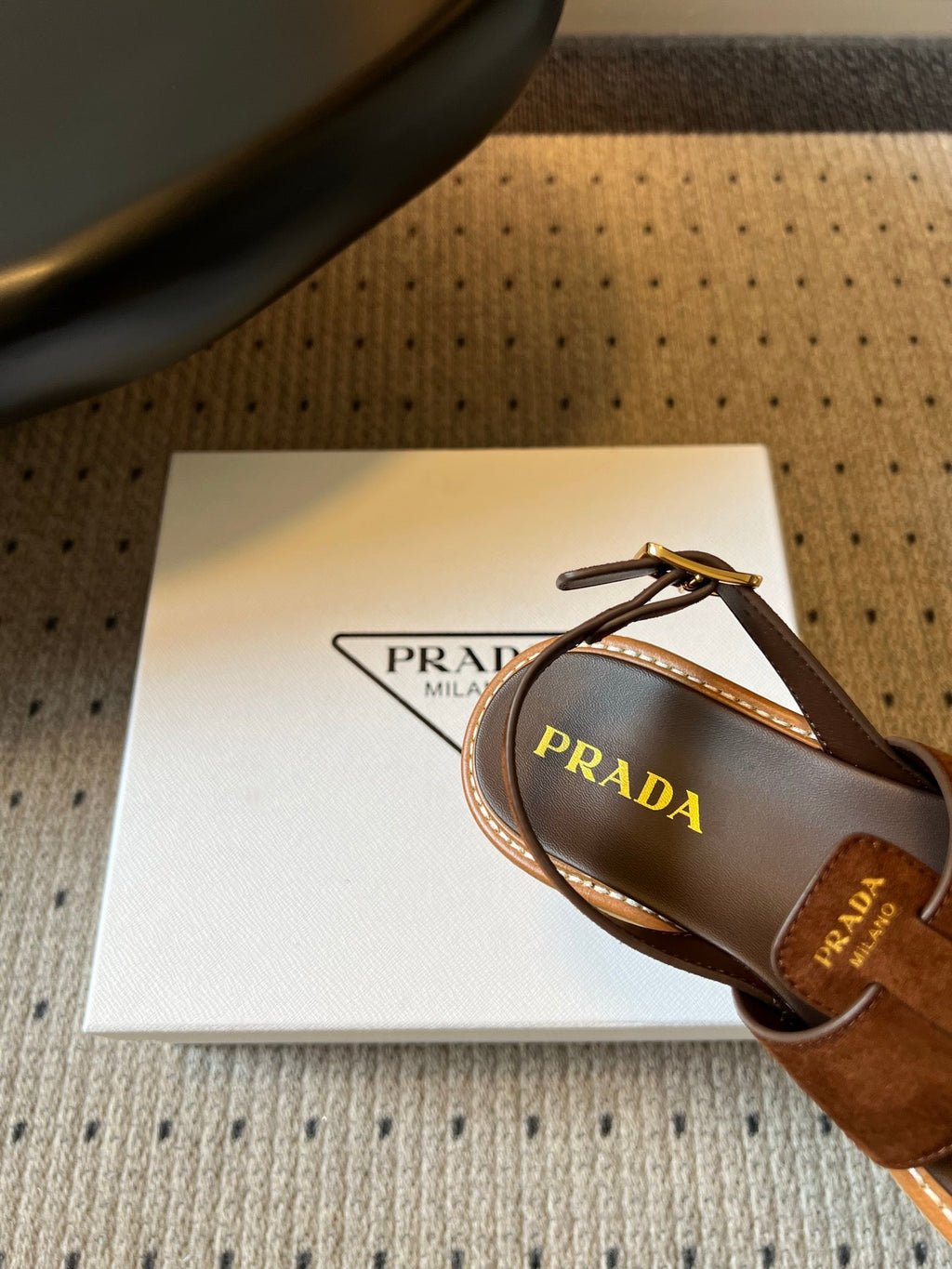 PRADA 26S PLATFORM SANDALS 55MM IN BROWN SUEDE