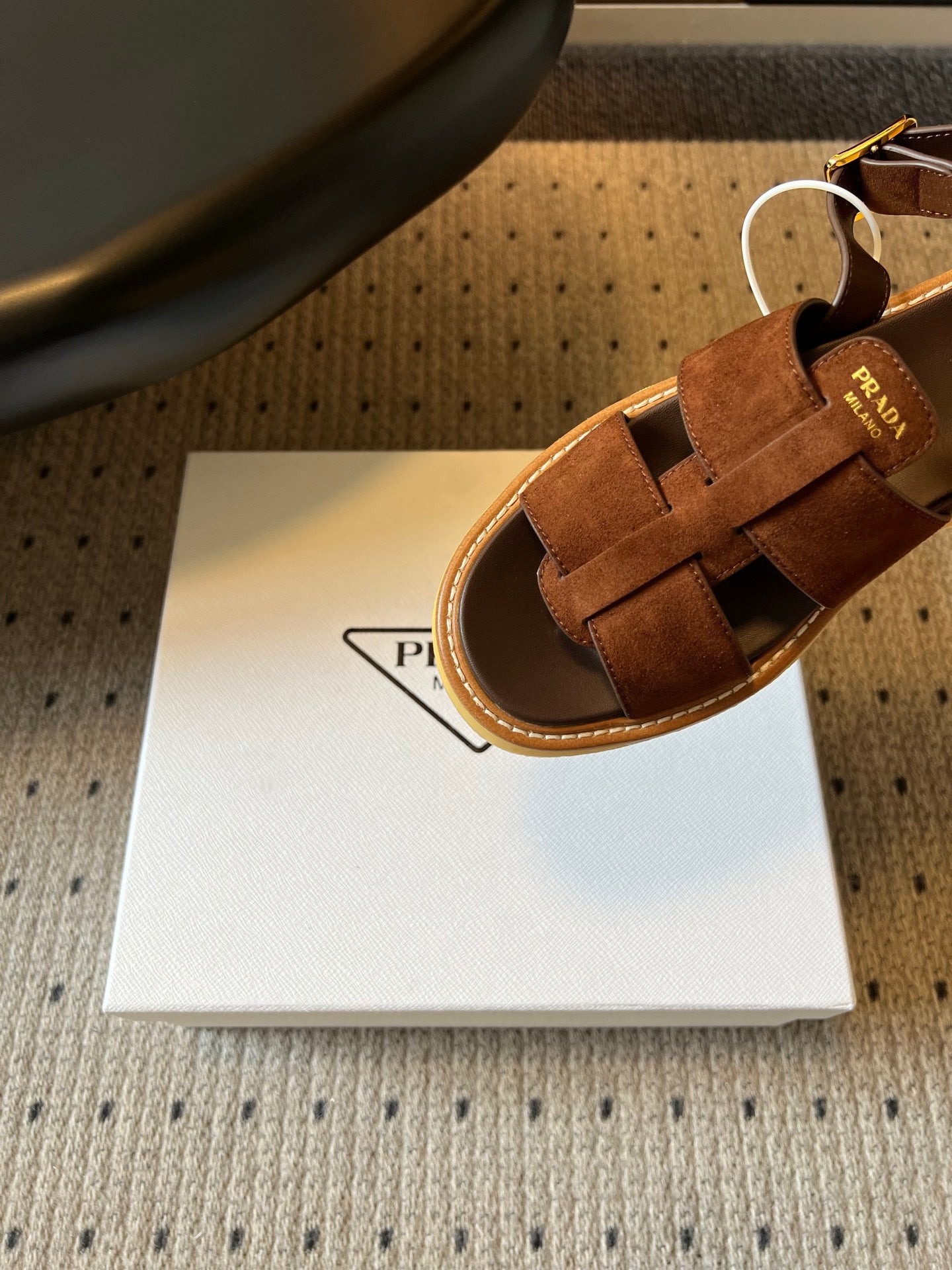 PRADA 26S PLATFORM SANDALS 55MM IN BROWN SUEDE