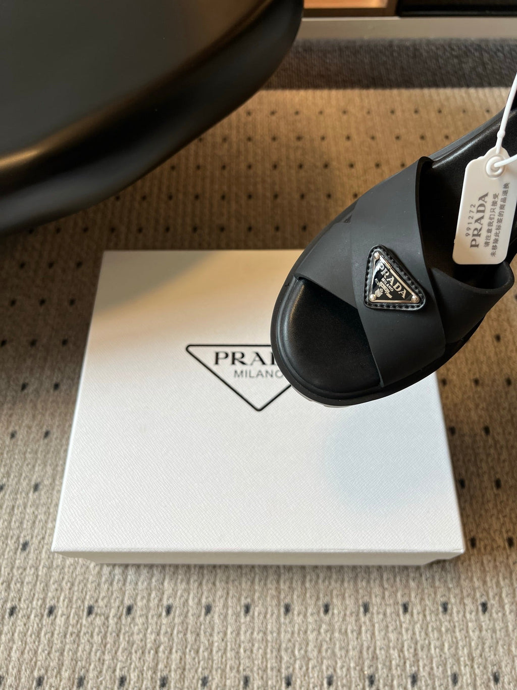 PRADA 26S BLOCK HEEL SANDALS 85MM IN BLACK EVA FOAM